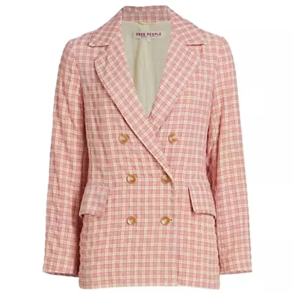 Free People Olivia Pink Gingham Blazer NWT
